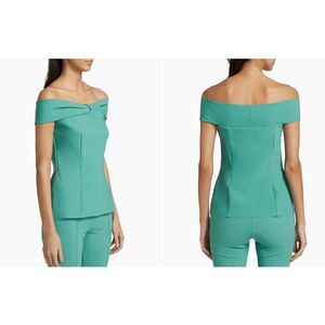 NWT Chiara Boni Vedia Twist Front Off The Shoulder Blouse Pear Green Size 0 $395